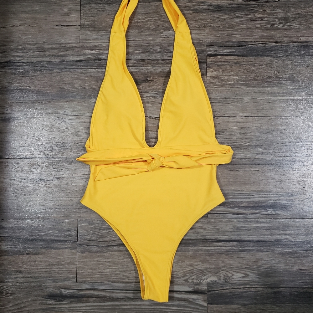 Yellow halter swimsuit